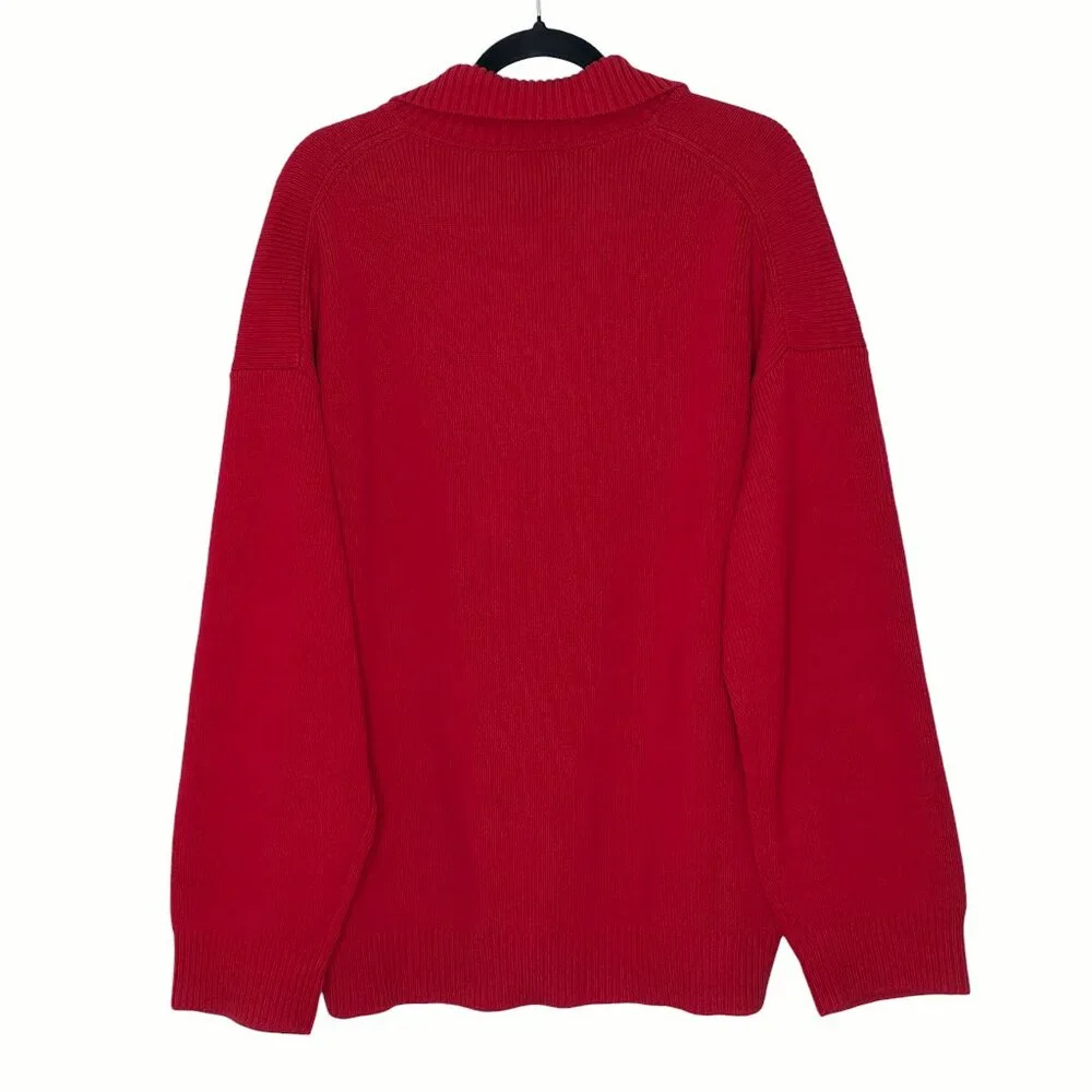 Reformation Brooklyn Sweater Sundried Tomato Red Cotton Polo Henley Size L NWT - Picture 7 of 11